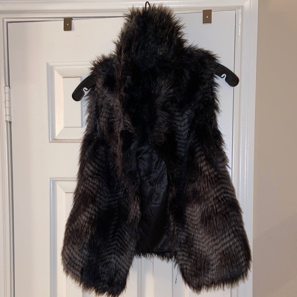 Black & Gray Faux Fur Vest